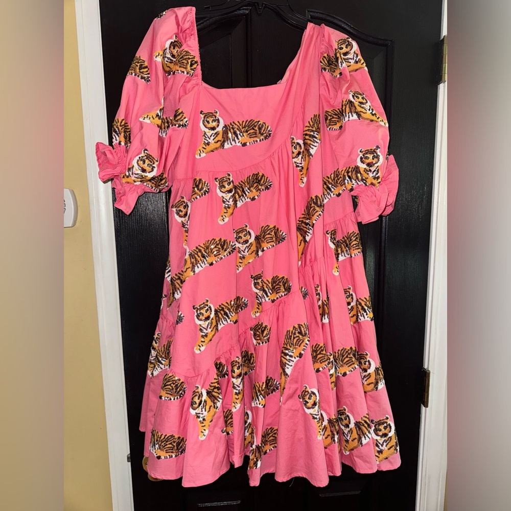 QUEEN OF SPARKLES Pink Tiger Print Mini Dress